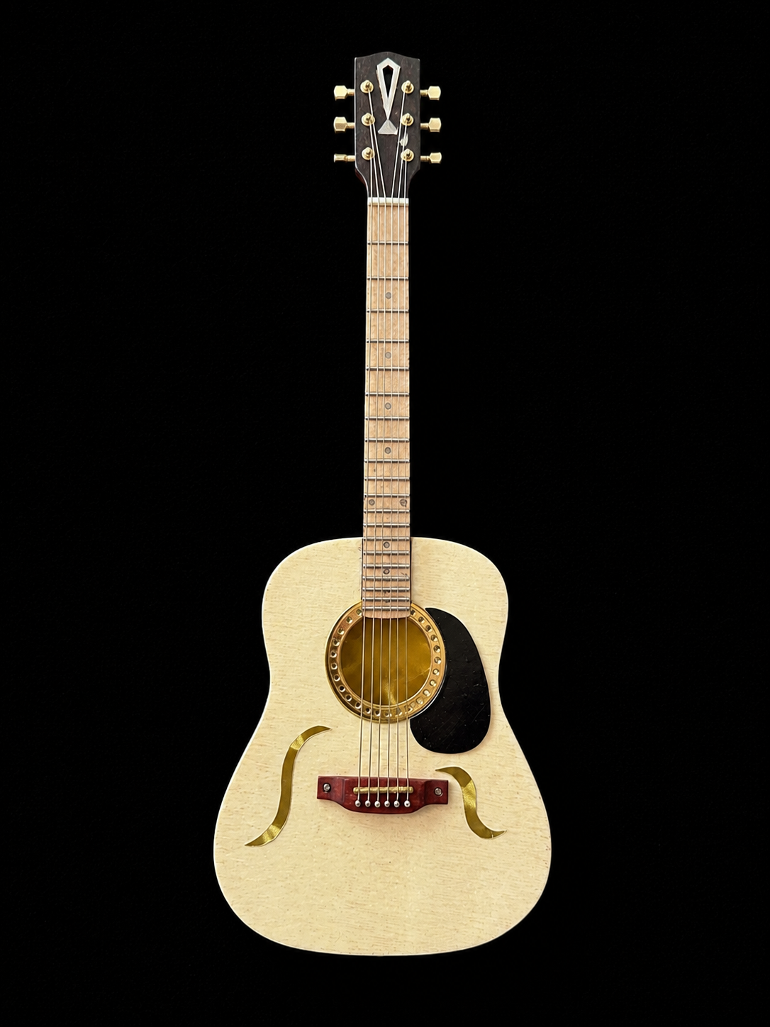 Handcrafted miniature all-maple acoustic guitar with hand-rubbed natural oil finish and ebony accents by Rob Gwynne