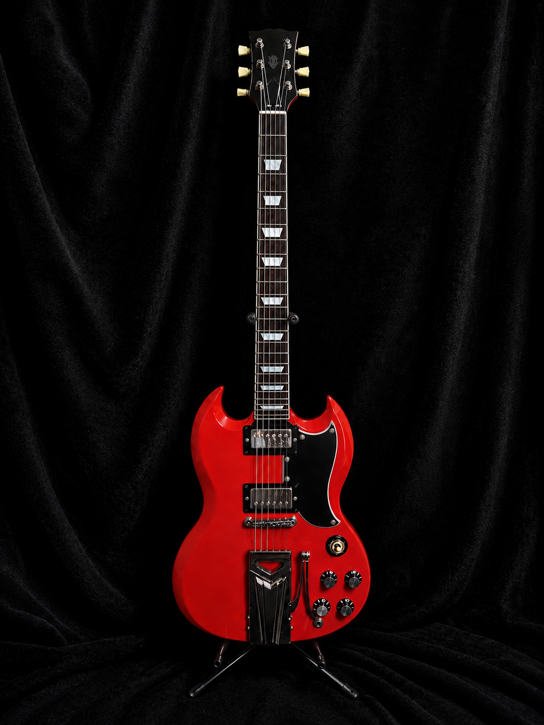 Handcrafted miniature Gibson 1961 Les Paul SG in cherry red with solid maple body by Rob Gwynne