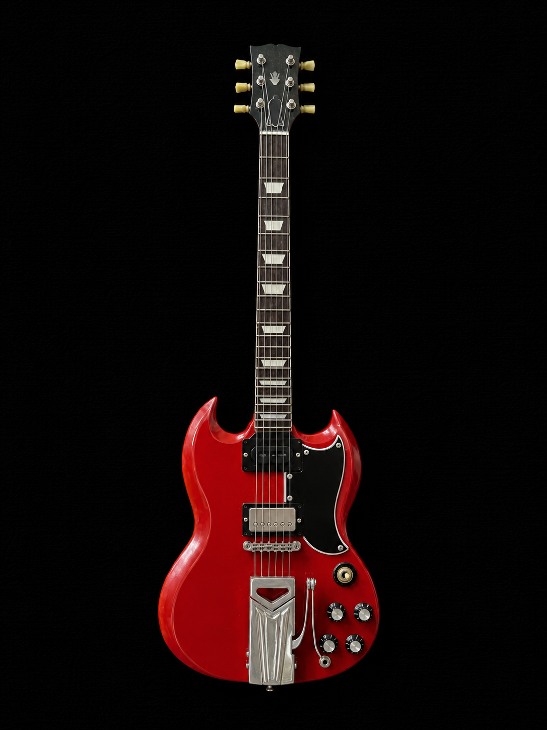 Handcrafted miniature Gibson 1961 Les Paul SG in cherry red with solid maple body by Rob Gwynne